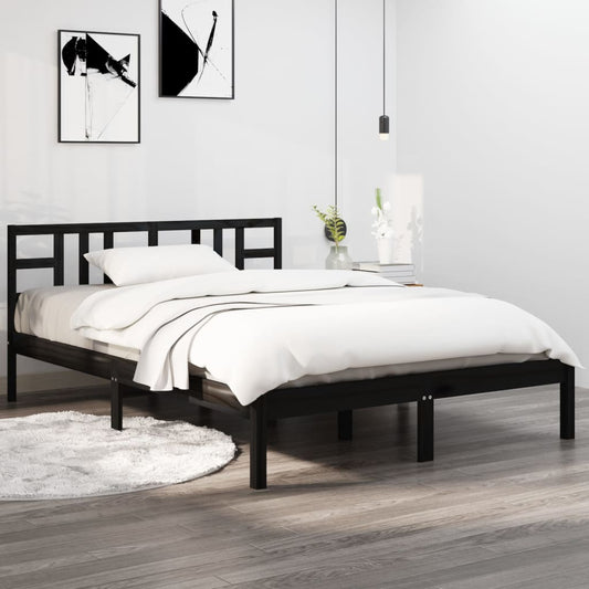 vidaXL Bed Frame Black Solid Wood 120x190 cm Small Double