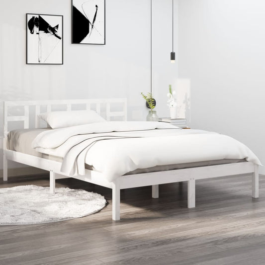 vidaXL Bed Frame White Solid Wood 135x190 cm Double