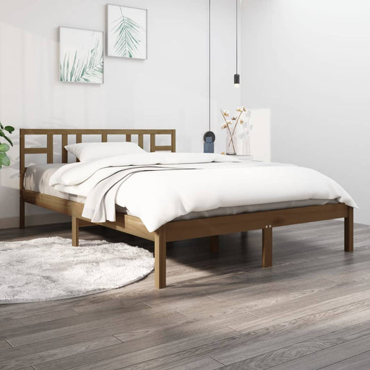 vidaXL Bed Frame Honey Brown Solid Wood 135x190 cm Double