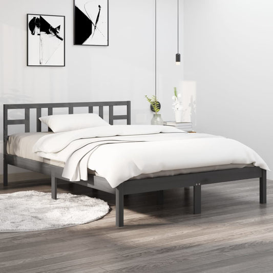 vidaXL Bed Frame Grey Solid Wood 140x190 cm