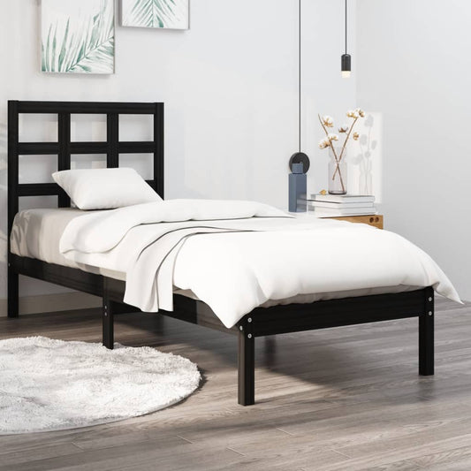 vidaXL Bed Frame Black Solid Wood 90X190 cm Single