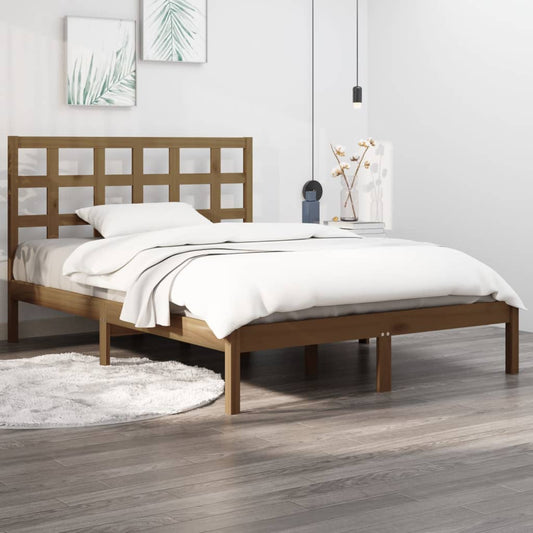 vidaXL Bed Frame Honey Brown Solid Wood 140x190 cm