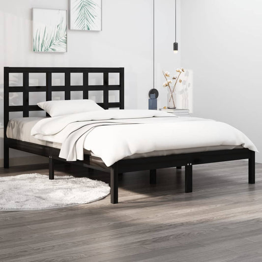 vidaXL Bed Frame Black Solid Wood 140x200 cm