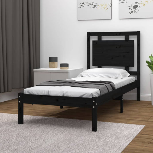 vidaXL Bed Frame Black Solid Wood 90X190 cm Single