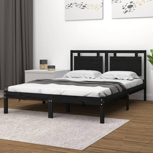 vidaXL Bed Frame Black Solid Wood 120x190 cm Small Double