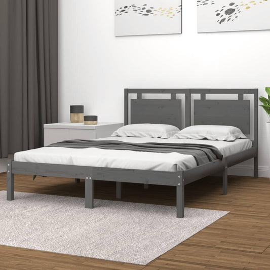 vidaXL Bed Frame Grey Solid Wood 140x200 cm