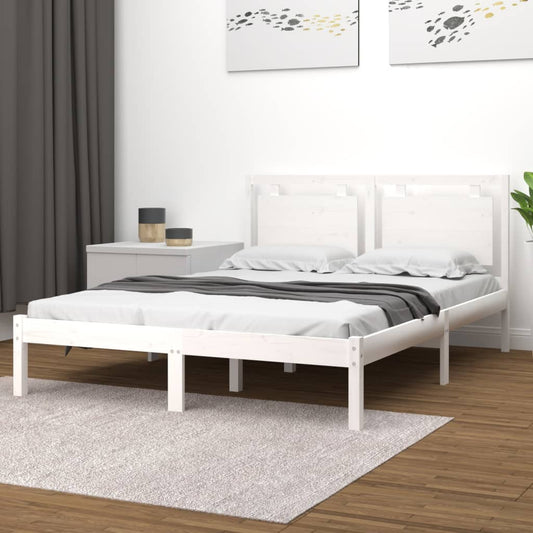 vidaXL Bed Frame White Solid Wood 160x200 cm