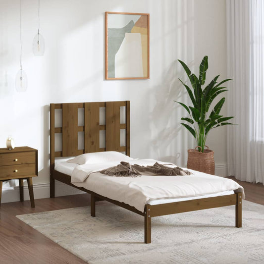 vidaXL Bed Frame Honey Brown Solid Wood 75x190 cm Small Single