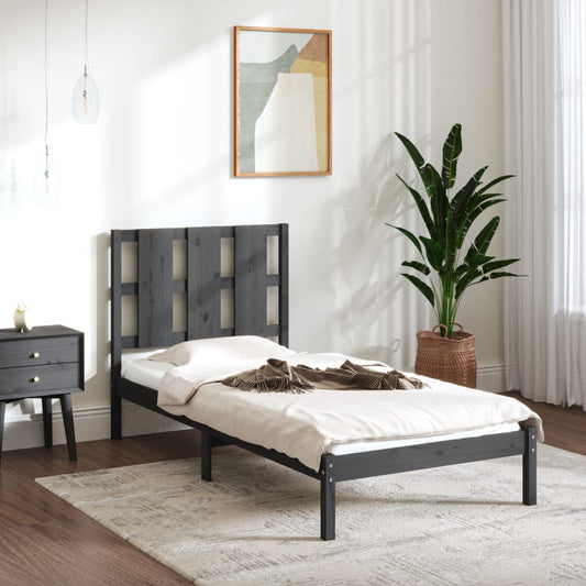 vidaXL Bed Frame Grey Solid Wood 90X190 cm Single