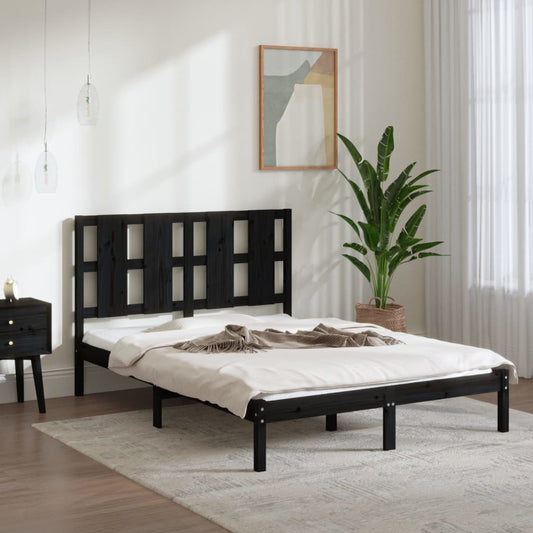 vidaXL Bed Frame Black Solid Wood Pine 140x190 cm