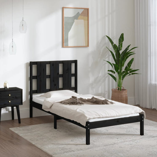 vidaXL Bed Frame Black Solid Wood Pine 90x200 cm