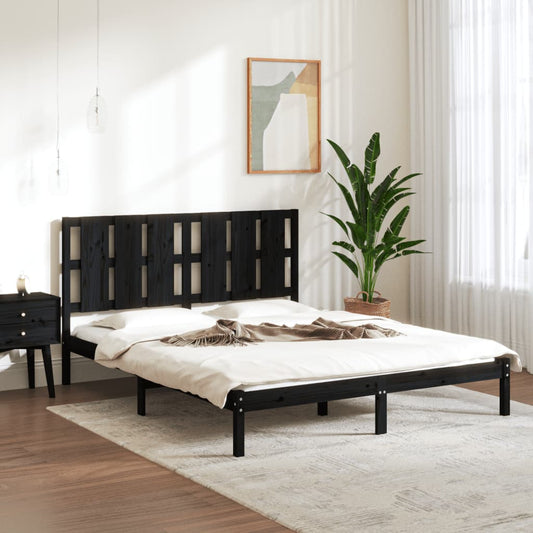 vidaXL Bed Frame Black Solid Wood 150x200 cm King Size