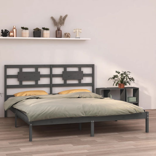 vidaXL Bed Frame Grey Solid Wood 180x200 cm Super King Size