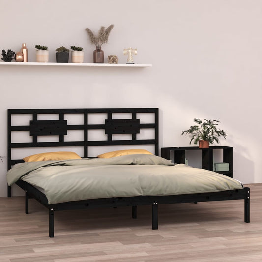 vidaXL Bed Frame Black Solid Wood 180x200 cm Super King Size