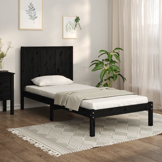 vidaXL Bed Frame Black Solid Wood Pine 75x190 cm Small Single