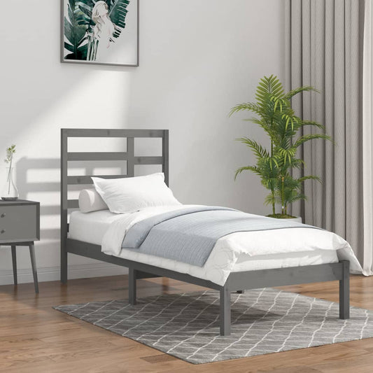 vidaXL Bed Frame Grey Solid Wood 90X190 cm Single