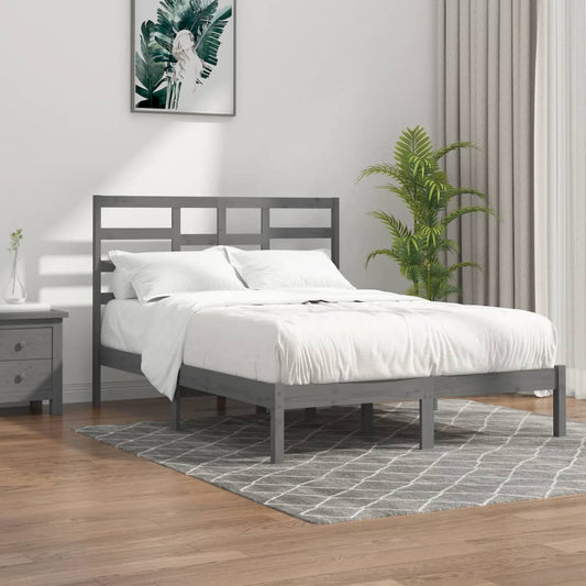 vidaXL Bed Frame Grey Solid Wood 135x190 cm Double