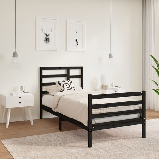 vidaXL Bed Frame Black Solid Wood 90X190 cm Single
