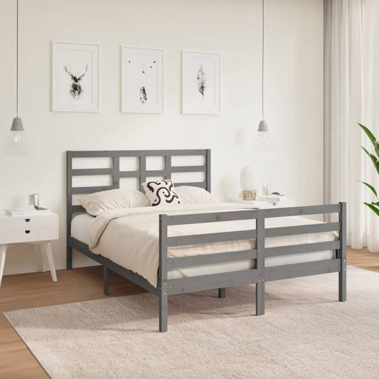 vidaXL Bed Frame Grey Solid Wood 120x190 cm Small Double