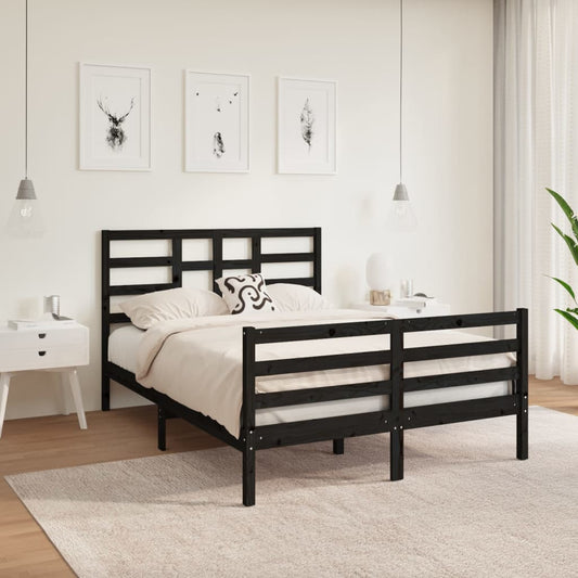vidaXL Bed Frame Black Solid Wood 120x190 cm Small Double