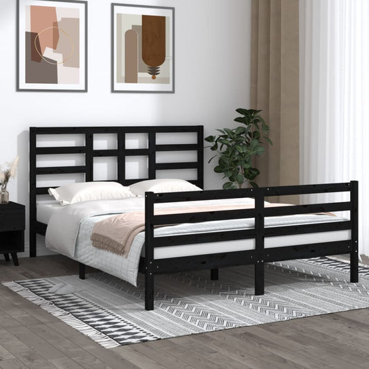 vidaXL Bed Frame Black Solid Wood 150x200 cm King Size
