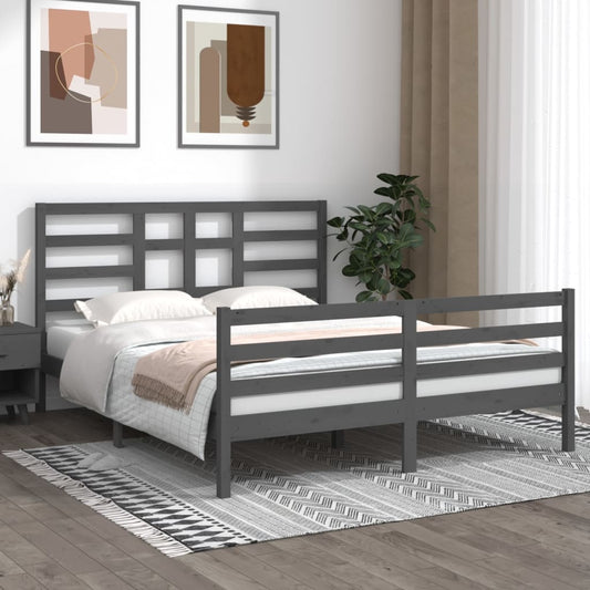 vidaXL Bed Frame Grey Solid Wood 160x200 cm