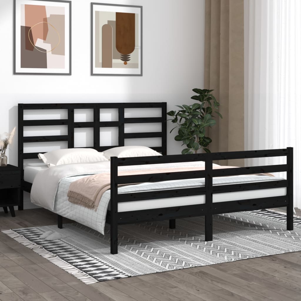 vidaXL Bed Frame Black Solid Wood 160x200 cm