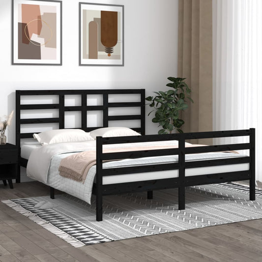 vidaXL Bed Frame Black Solid Wood 160x200 cm