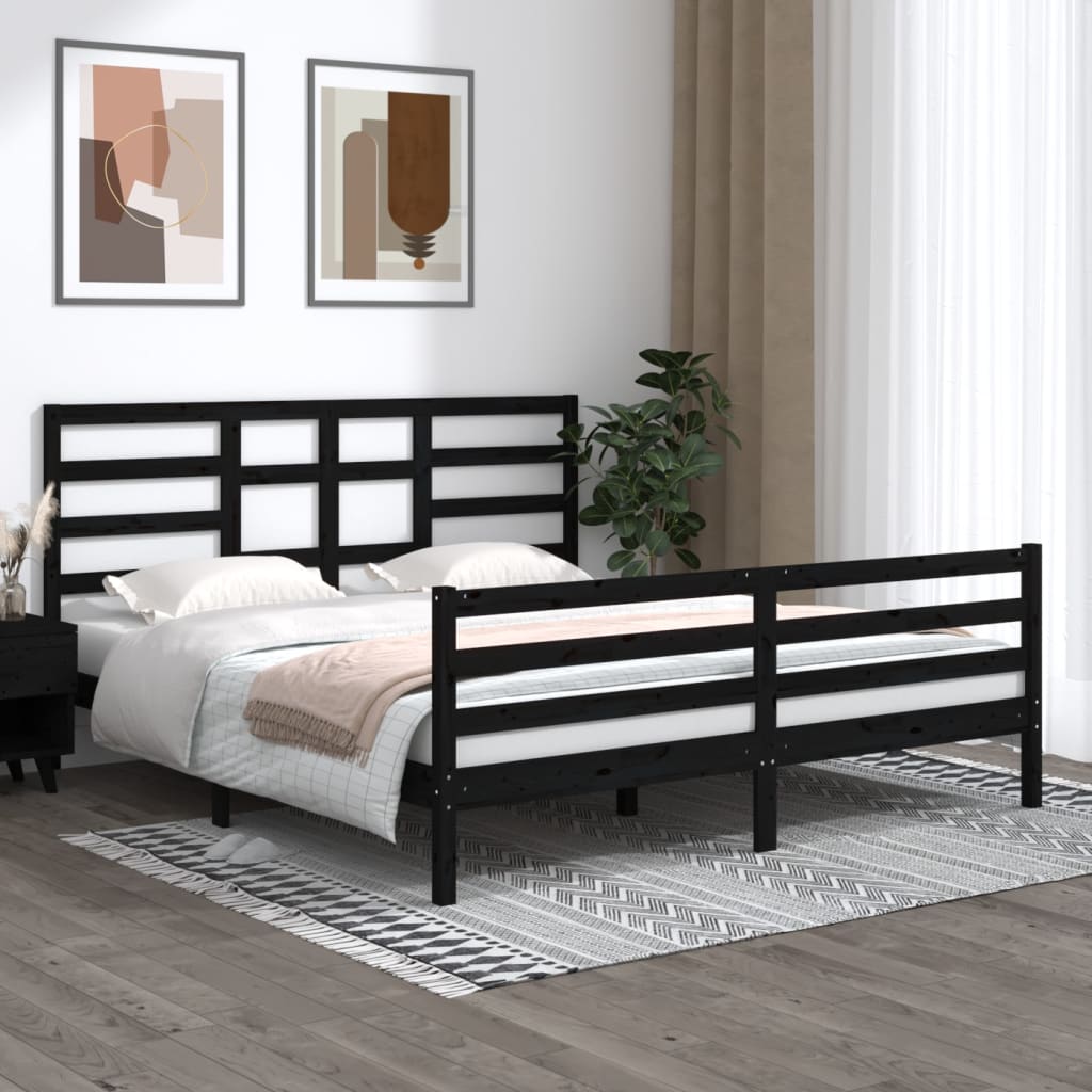 vidaXL Bed Frame Black Solid Wood 180x200 cm Super King Size