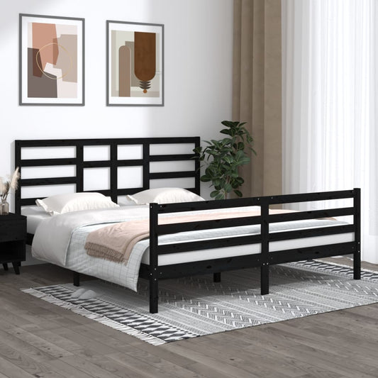 vidaXL Bed Frame Black Solid Wood 180x200 cm Super King Size