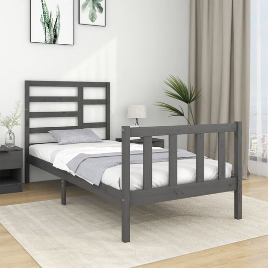 vidaXL Bed Frame Grey Solid Wood 75x190 cm Small Single