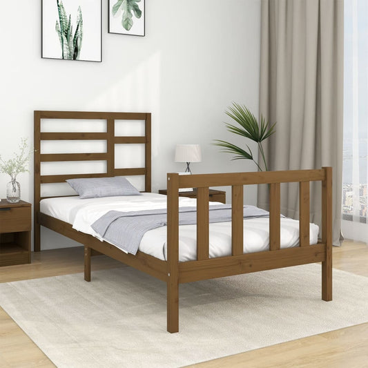 vidaXL Bed Frame Honey Brown Solid Wood 90X190 cm Single