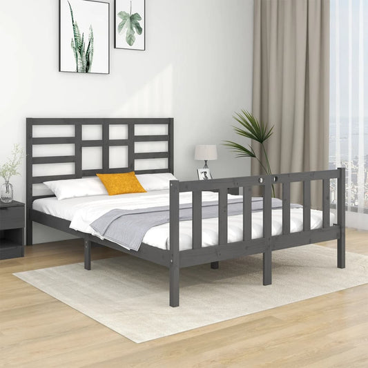 vidaXL Bed Frame Grey Solid Wood 135x190 cm Double