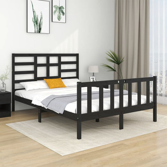 vidaXL Bed Frame Black Solid Wood 135x190 cm Double