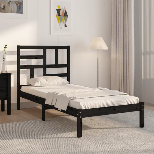 vidaXL Bed Frame Black Solid Wood 75x190 cm Small Single
