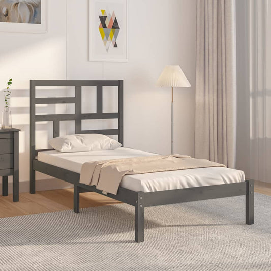 vidaXL Bed Frame Grey Solid Wood 90x200 cm