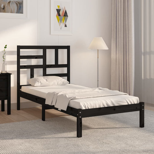 vidaXL Bed Frame Black Solid Wood 100x200 cm