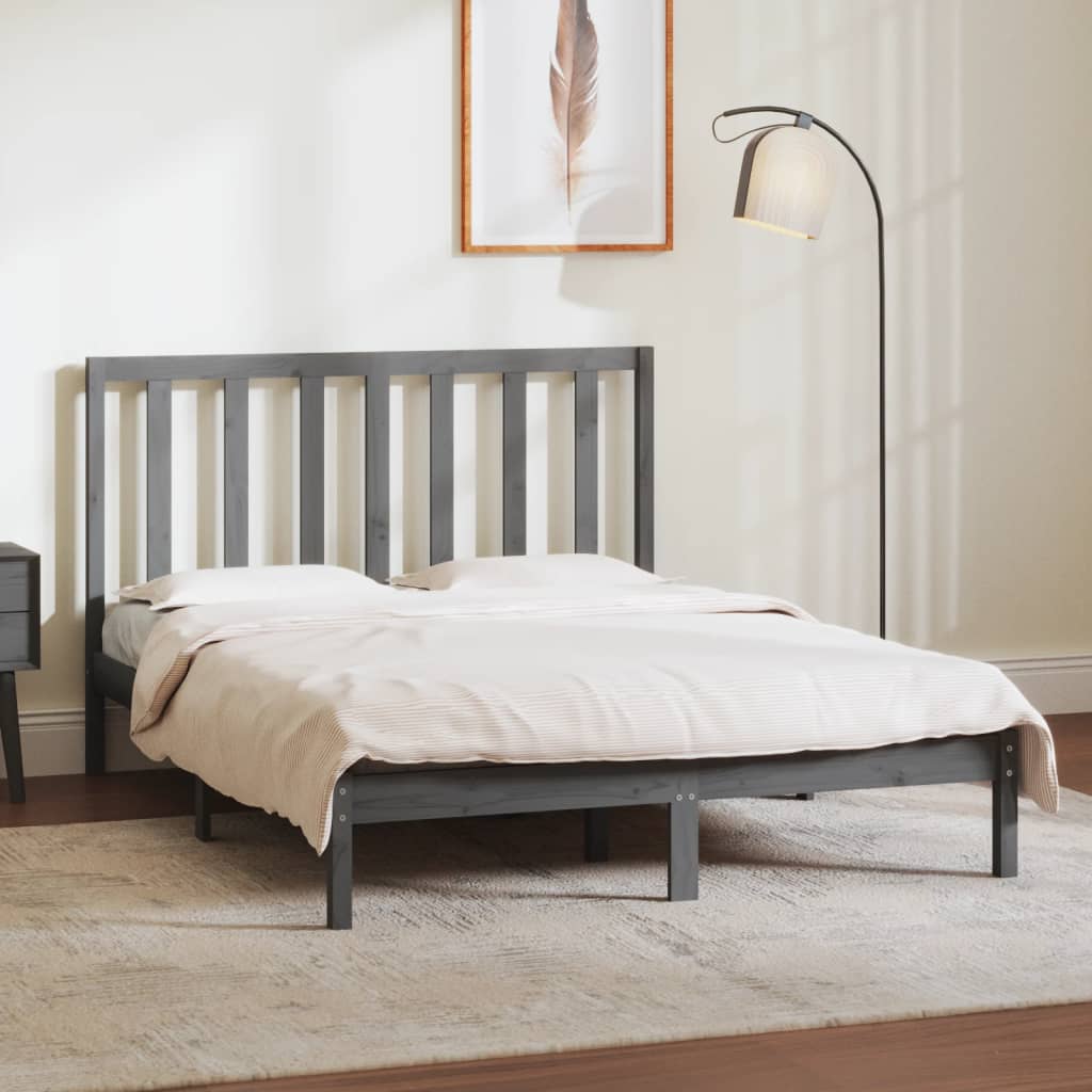 vidaXL Bed Frame Grey Solid Wood Pine 140x190 cm