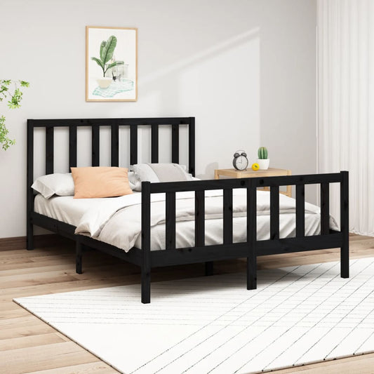 vidaXL Bed Frame Black Solid Wood Pine 140x190 cm