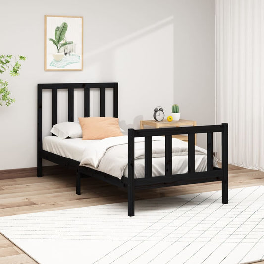 vidaXL Bed Frame Black Solid Wood Pine 100x200 cm