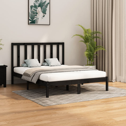 vidaXL Bed Frame Black Solid Wood 160x200 cm