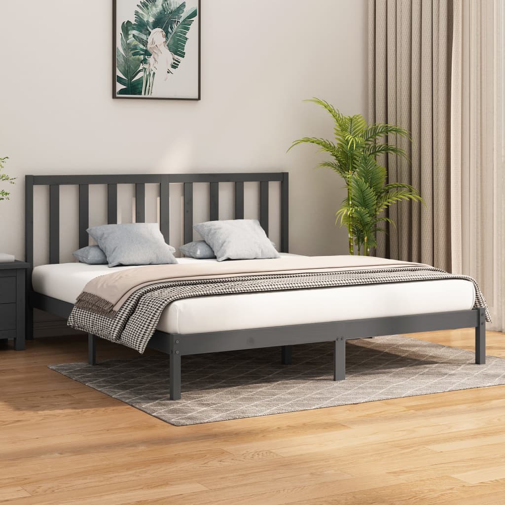 vidaXL Bed Frame Grey Solid Wood 200x200 cm