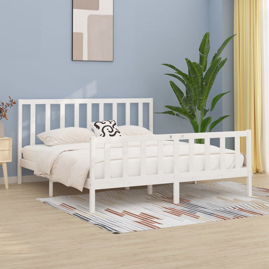 vidaXL Bed Frame White Solid Wood 180x200 cm Super King Size