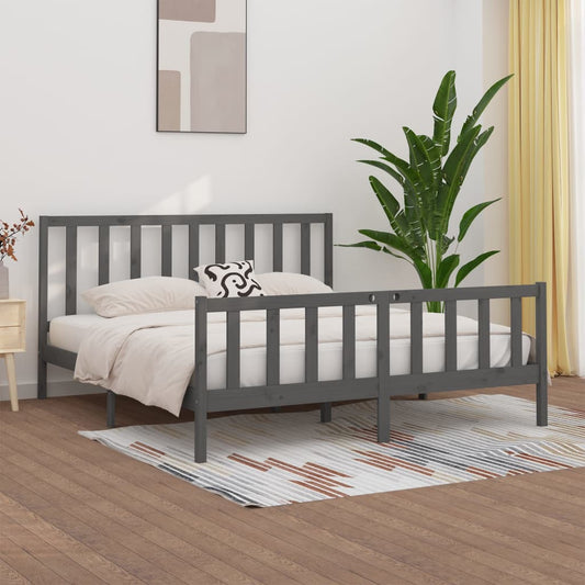vidaXL Bed Frame Grey Solid Wood 180x200 cm Super King Size