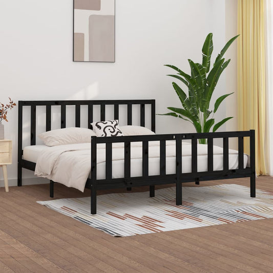 vidaXL Bed Frame Black Solid Wood 180x200 cm Super King Size