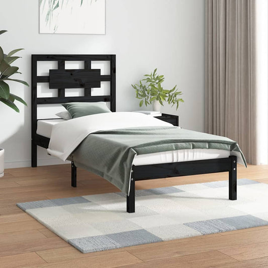 vidaXL Bed Frame Black Solid Wood Pine 90x200 cm
