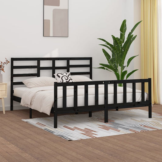 vidaXL Bed Frame Black Solid Wood 180x200 cm Super King Size