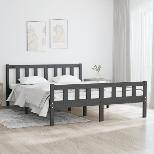 vidaXL Bed Frame Grey Solid Wood 135x190 cm Double
