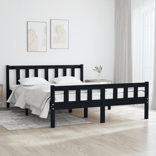 vidaXL Bed Frame Black Solid Wood 140x190 cm