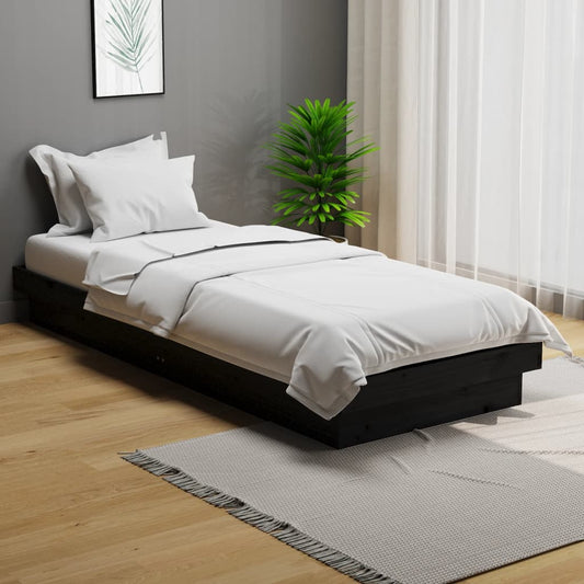 vidaXL Bed Frame Black Solid Wood 75x190 cm Small Single